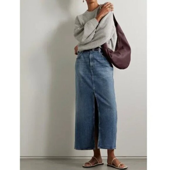 Agolde Leif Denim Slung Maxi Skirt Front Slit Size 27 - Picture 2 of 13